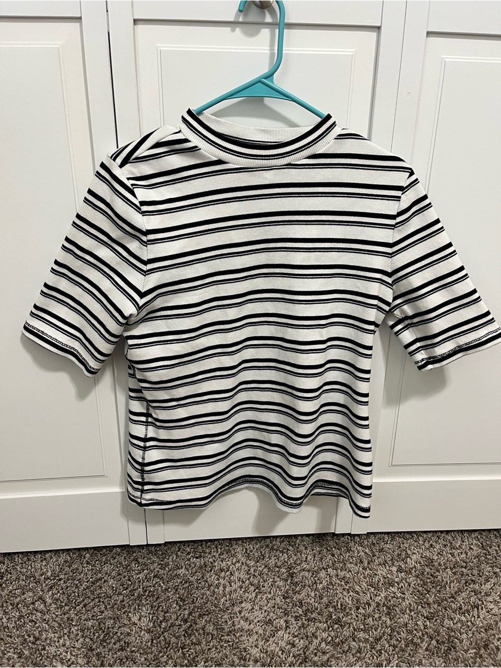 Anthropologie Black and White Striped Short Sleeve Top